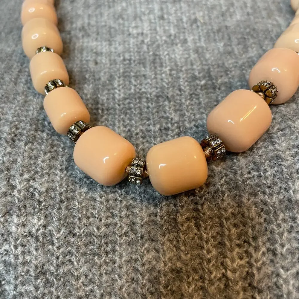 J Crew Coral Peach Barrel Bead Rhinestone Rondelle statement necklace jewelry